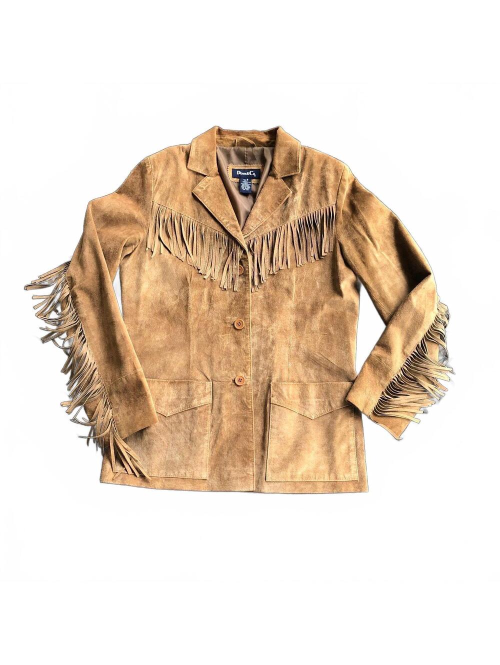 Denim & Co Women's Brown Suede Leather Fringe Jacket S Western Cowgirl Boho Chic